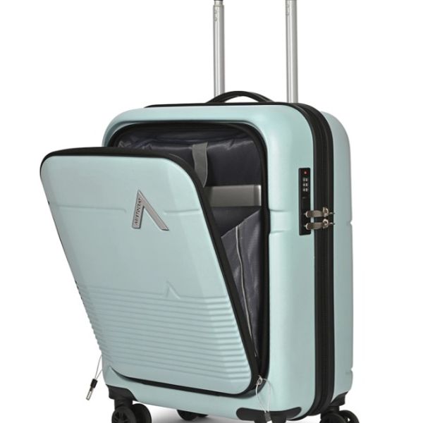 ARISTOCRAT Small Cabin Suitcase (55 cm) 8 Wheels - Orbit Hard Side Laptop Compartment Trolley Bag With Combination Lock - Green